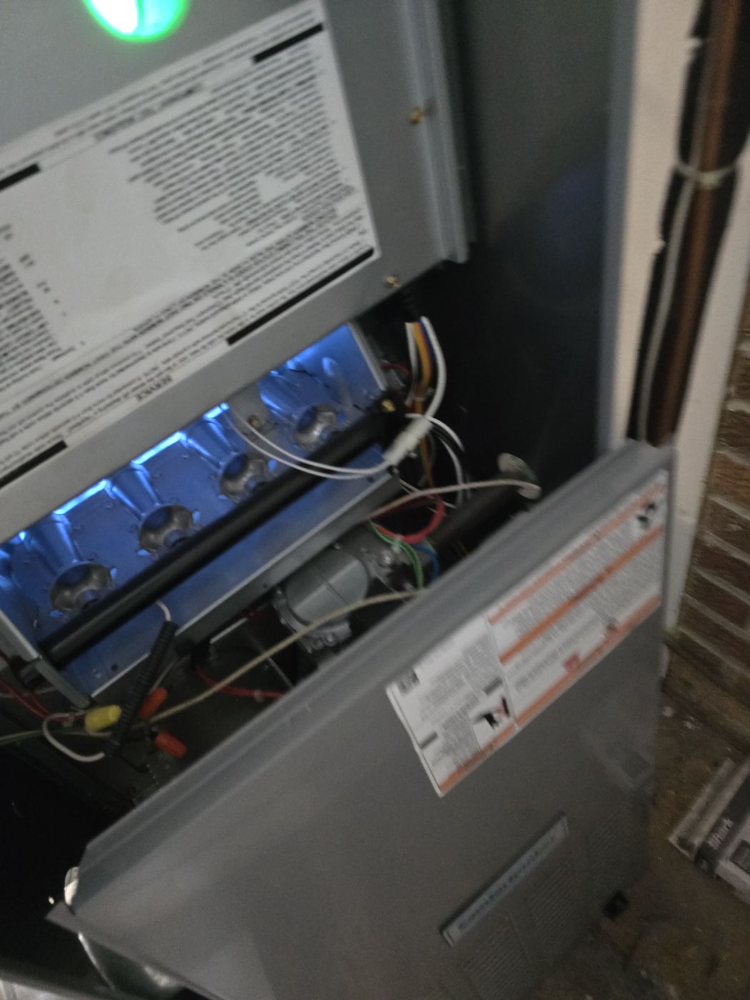 Furnace burner area photographed during an inspection