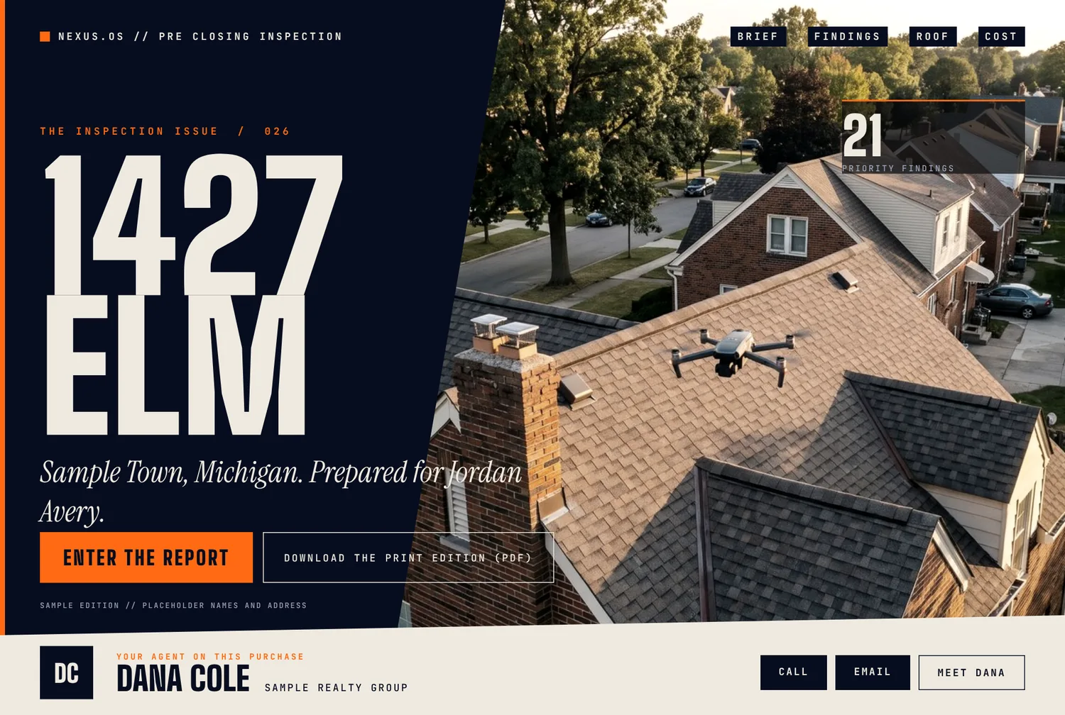 Online home inspection report cover with an Enter the Report button