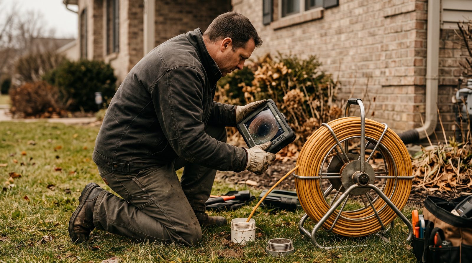 Illustration of a sewer scope camera inspection
