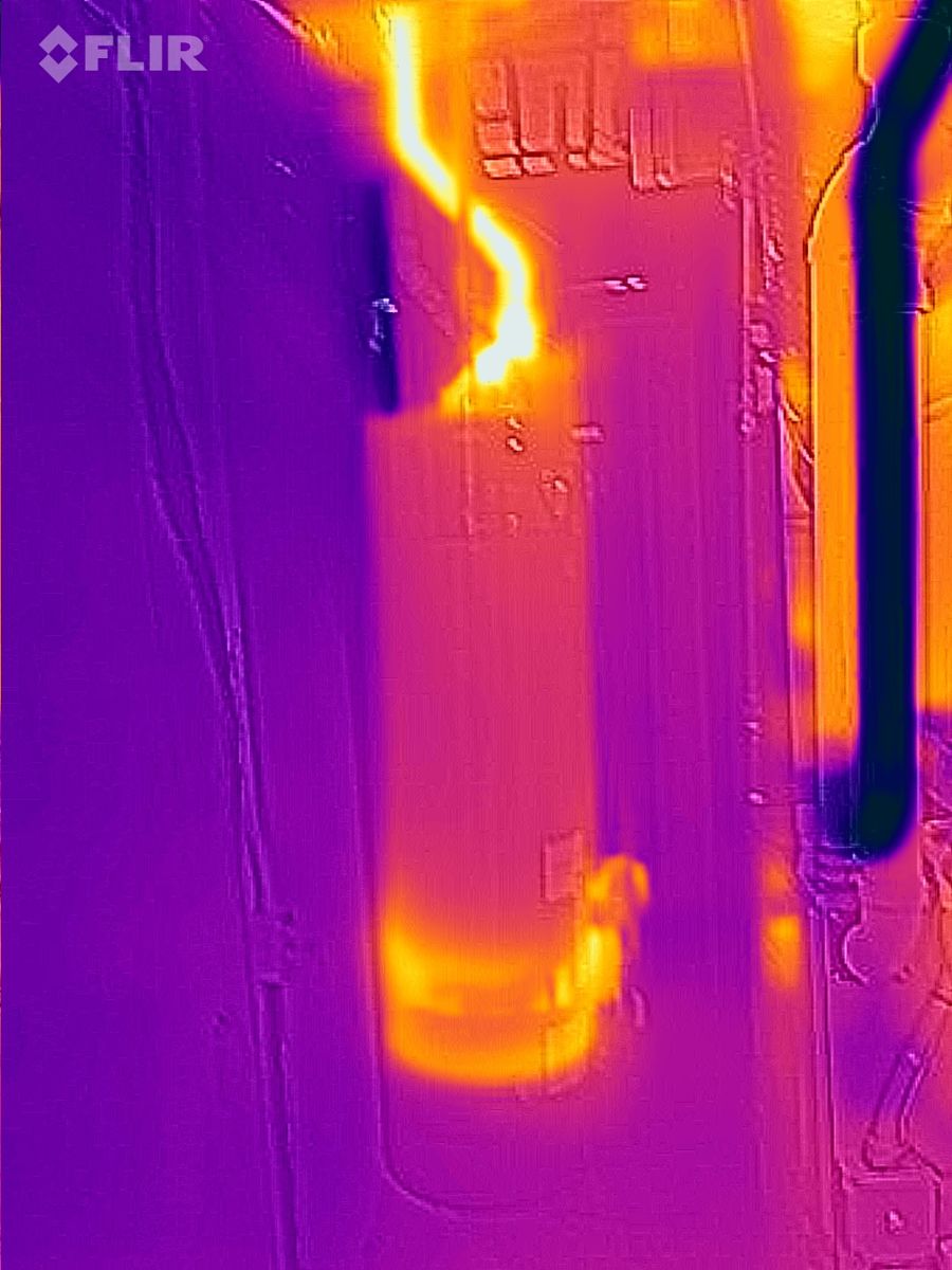 Thermal image of a water heater showing its heat pattern